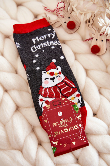 Kindersocken „Merry Christmas“ in grau-roter Farbe