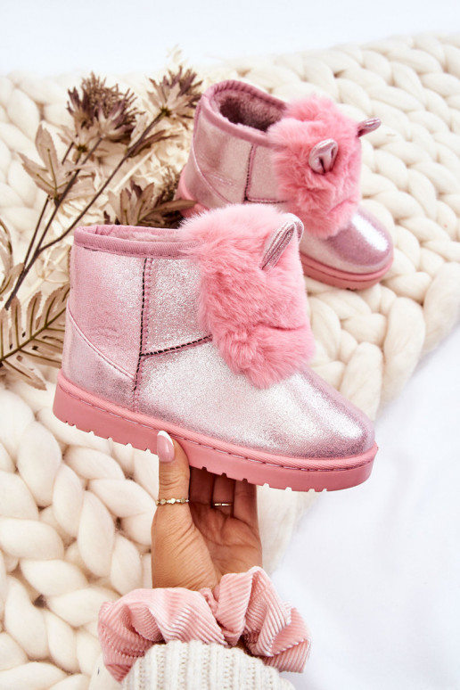 Gewärmte Kinder-Schneestiefel mit Fell innen und rosa Ohren von Betty Gewärmte Kinder-Schneestiefel mit Fell innen und rosa Ohren von Betty