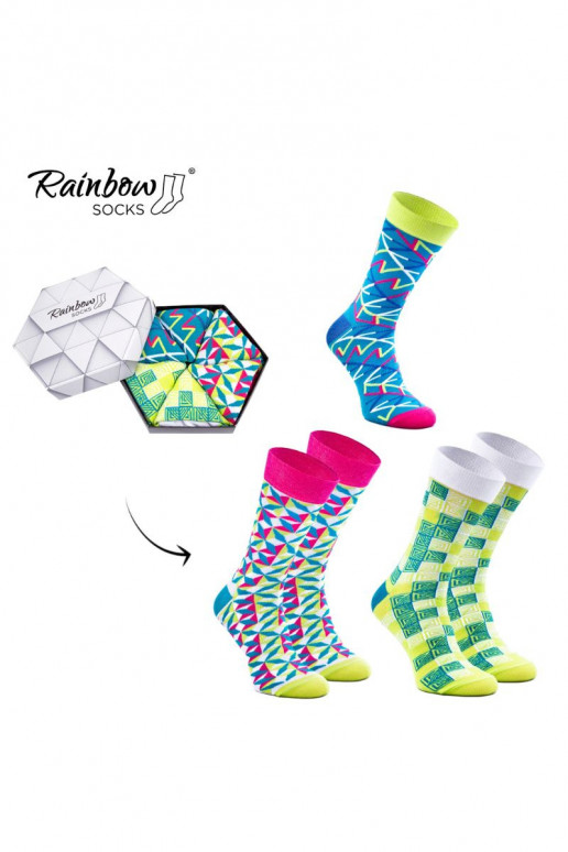 Farbige Socken mit geometrischen Mustern, 3 Paar Farbige Socken mit geometrischen Mustern, 3 Paar