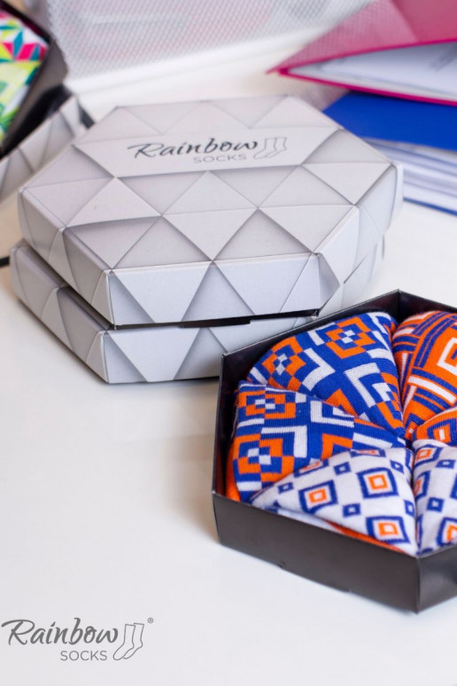 Farbige Socken mit geometrischen Mustern, 3 Paar Farbige Socken mit geometrischen Mustern, 3 Paar