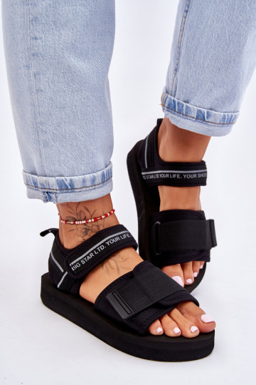 Damensandalen mit Klebeverschlüssen Big Star LL274784 in der Farbe Schwarz 2