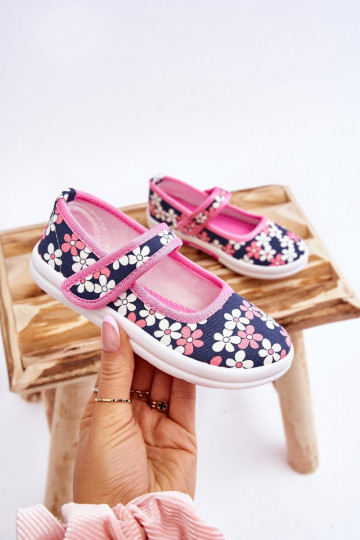 Kinderballerinas mit Blumenmuster in der blau-rosa Farbe Noah 2