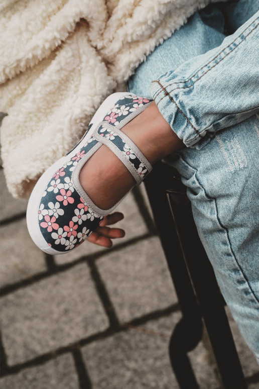 Kinderballerinas mit Blumenmuster in der blaugrauen Farbe Noah Kinderballerinas mit Blumenmuster in der blaugrauen Farbe Noah