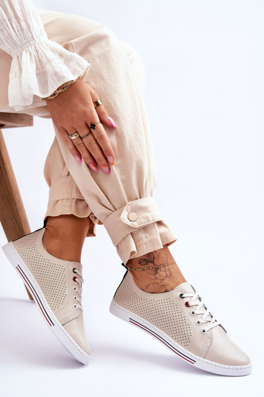 mit durchbrochenen Elementen Freizeitschuhe beige Farbe Ferone