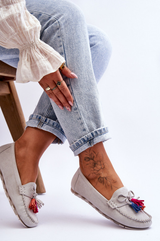 Wildledermokassins mit Fransen in grauem Dorine Wildledermokassins mit Fransen in grauem Dorine