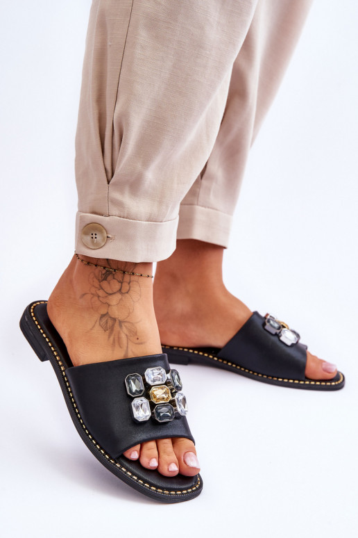 Hausschuhe mit Kieselsteindekor S.Barski KV-2775-31 schwarze Farbe