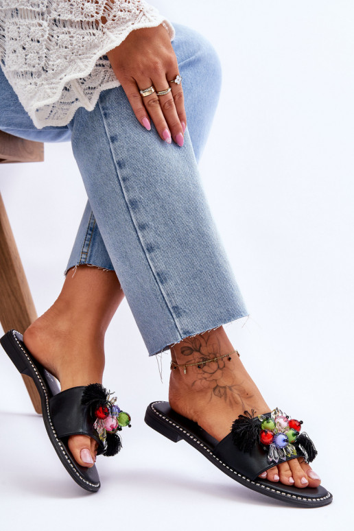 Hausschuhe mit Zierperlen S.Barski KV-2775-47 schwarze Farbe Hausschuhe mit Zierperlen S.Barski KV-2775-47 schwarze Farbe