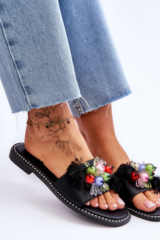 Hausschuhe mit Zierperlen S.Barski KV-2775-47 schwarze Farbe Hausschuhe mit Zierperlen S.Barski KV-2775-47 schwarze Farbe