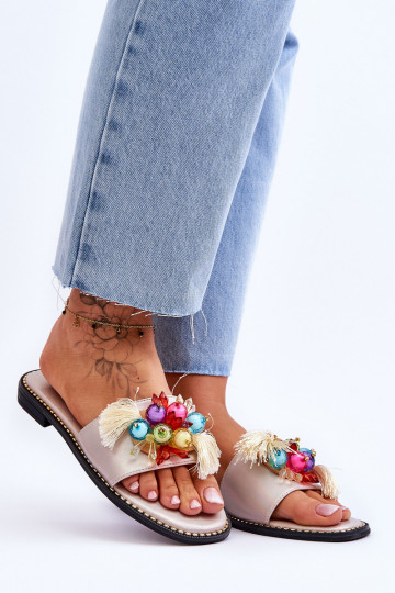 Hausschuhe mit Zierperlen S.Barski KV-2775-47 Nude 2