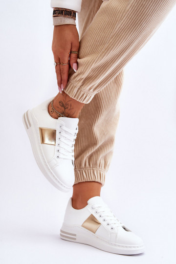 Klassisches Modell von Sportschuhen in weiß-goldener Farbe Follow Me 2