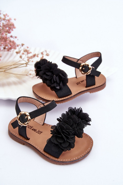 Sandalen für Kinder mit Blumen in schwarzer Farbe Poly