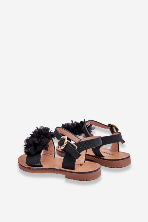 Sandalen für Kinder mit Blumen in schwarzer Farbe Poly