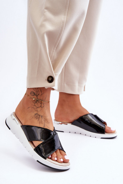 mit Lackeffekt Hausschuhe S.Barski AL22469 schwarze Farbe mit Lackeffekt Hausschuhe S.Barski AL22469 schwarze Farbe