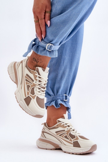 Turnschuhe mit Schnürsenkeln beige Farbe Emare