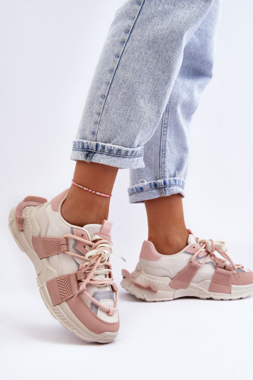 Modische Sneaker mit Schnürsenkeln beige-pink Chillout!