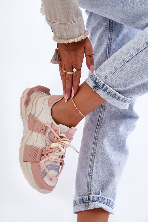 Modische Sneaker mit Schnürsenkeln beige-pink Chillout!