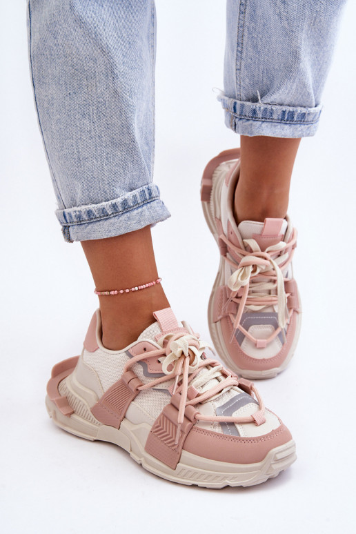 Modische Sneaker mit Schnürsenkeln beige-pink Chillout!