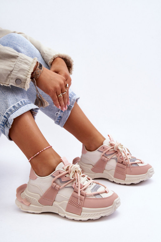 Modische Sneaker mit Schnürsenkeln beige-pink Chillout!
