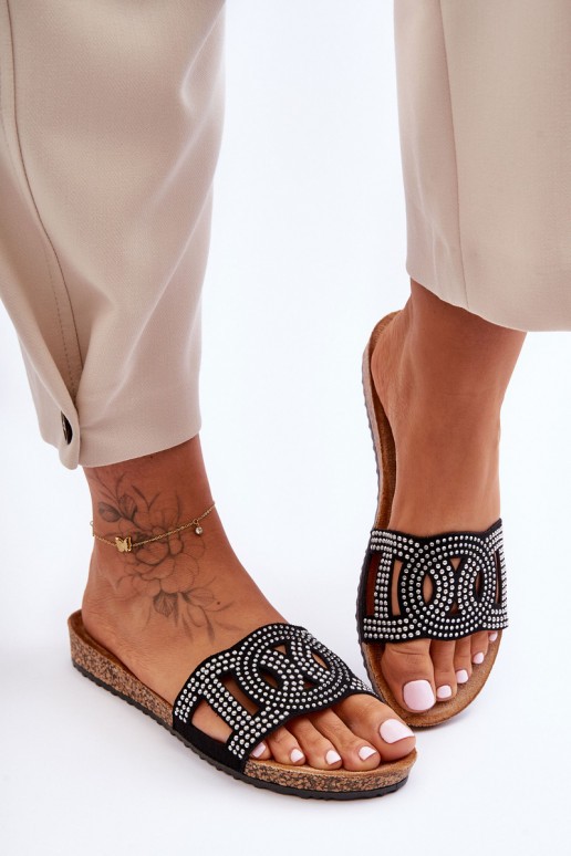 Damenhausschuhe mit verzierten Nieten in der Farbe Schwarz von Evelins