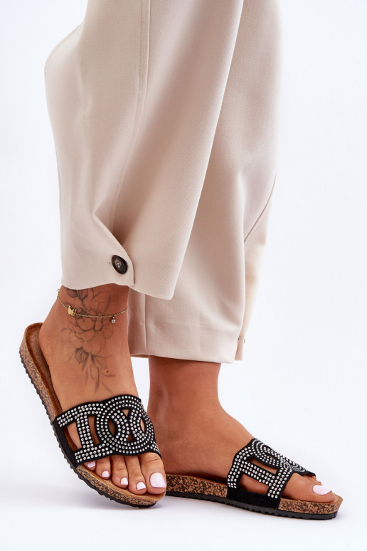 Damenhausschuhe mit verzierten Nieten in der Farbe Schwarz von Evelins