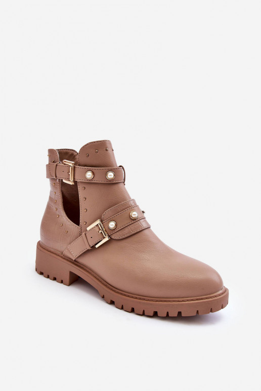 Damen-Stiefeletten mit Kunstperlen in der Farbe Beige Clarisa Damen-Stiefeletten mit Kunstperlen in der Farbe Beige Clarisa