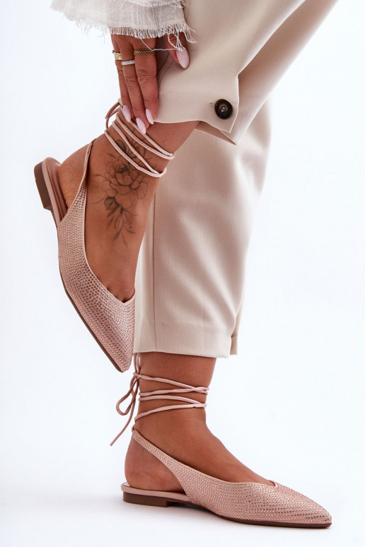 mit Riemen Ballerinas verziert beige Jange mit Riemen Ballerinas verziert beige Jange