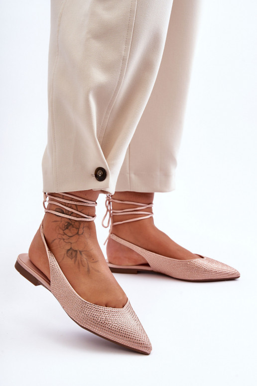 mit Riemen Ballerinas verziert beige Jange mit Riemen Ballerinas verziert beige Jange