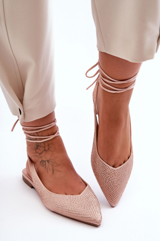 mit Riemen Ballerinas verziert beige Jange mit Riemen Ballerinas verziert beige Jange