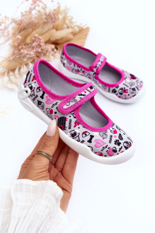 Kinderhausschuhe/Ballerinaschuhe Befado 114X521 grau-rosa Farbe Kinderhausschuhe/Ballerinaschuhe Befado 114X521 grau-rosa Farbe