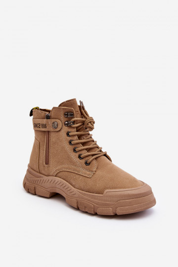 Gewärmt aus Wildleder Damenstiefel beige Farbe Jailina