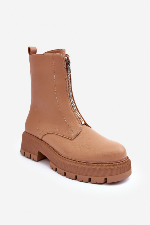 Stiefel mit breiten Absätzen und Reißverschlüssen in der Farbe Braun von Vimal Stiefel mit breiten Absätzen und Reißverschlüssen in der Farbe Braun von Vimal