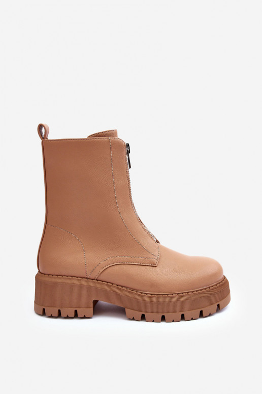 Stiefel mit breiten Absätzen und Reißverschlüssen in der Farbe Braun von Vimal Stiefel mit breiten Absätzen und Reißverschlüssen in der Farbe Braun von Vimal