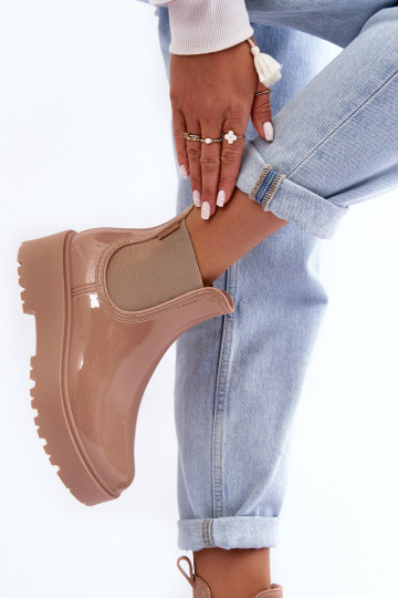 mit Lackeffekt Gummischuhe Stiefel mit Plateau Big Star MM274396 beige Farbe