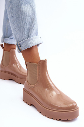 mit Lackeffekt Gummischuhe Stiefel mit Plateau Big Star MM274396 beige Farbe 2