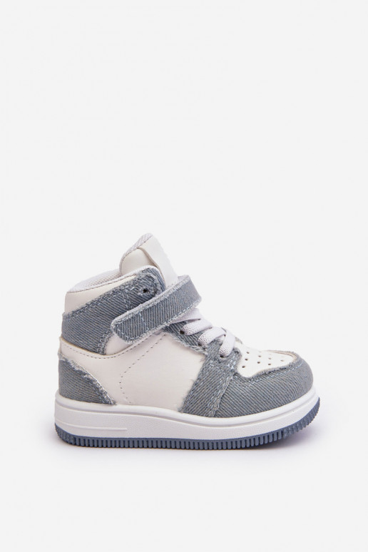 Kinder-Sportschuhe Denim-Material Weiß-blaue Farbe Milara Kinder-Sportschuhe Denim-Material Weiß-blaue Farbe Milara