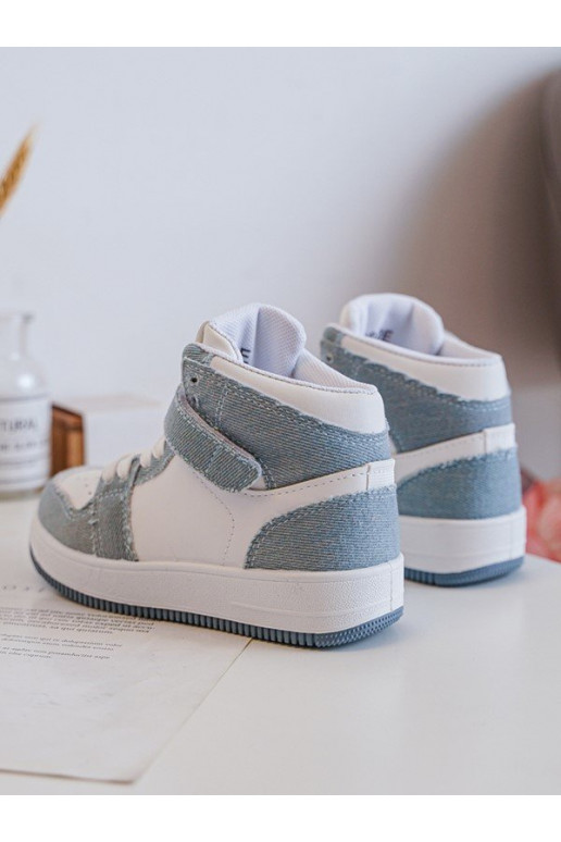 Kinder-Sportschuhe Denim-Material Weiß-blaue Farbe Milara Kinder-Sportschuhe Denim-Material Weiß-blaue Farbe Milara