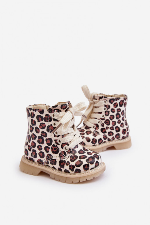 Gewärmte Kinderstiefel mit Reißverschlüssen beige-braune Farbe Dolida