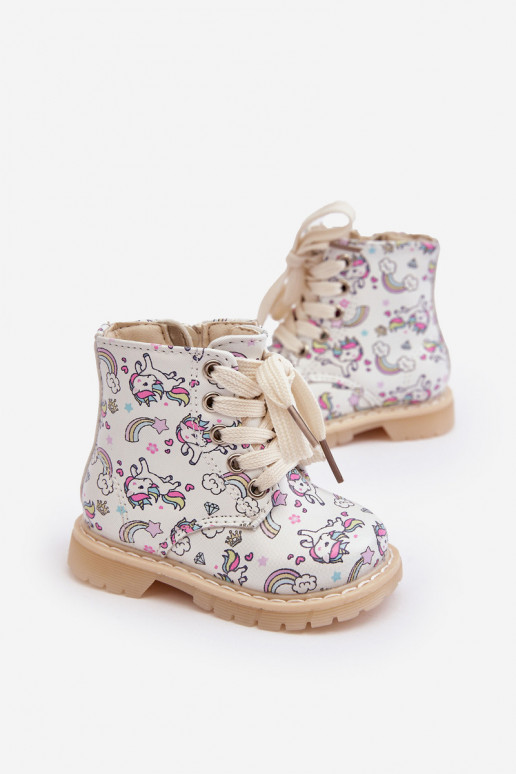 Gewärmte Kinderstiefel mit Reißverschlüssen beige Farbe Dolida