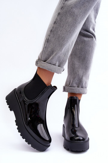 mit Lackeffekt Gummischuhe Stiefel mit Plateau Big Star MM274395 schwarze Farbe 2