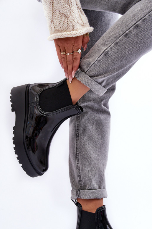 mit Lackeffekt Gummischuhe Stiefel mit Plateau Big Star MM274395 schwarze Farbe mit Lackeffekt Gummischuhe Stiefel mit Plateau Big Star MM274395 schwarze Farbe