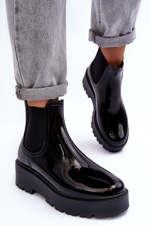 mit Lackeffekt Gummischuhe Stiefel mit Plateau Big Star MM274395 schwarze Farbe mit Lackeffekt Gummischuhe Stiefel mit Plateau Big Star MM274395 schwarze Farbe