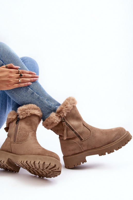 Wildlederstiefel mit Pelzbeige in der Farbe Hasiva