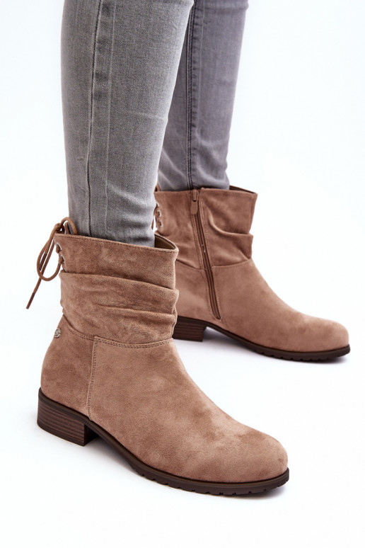 Beige Wildlederstiefel für Damen von Keresa Beige Wildlederstiefel für Damen von Keresa