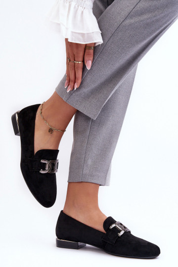 Damenmokassins mit Ornamenten in schwarzer Farbe Camilena - Zamsz 2