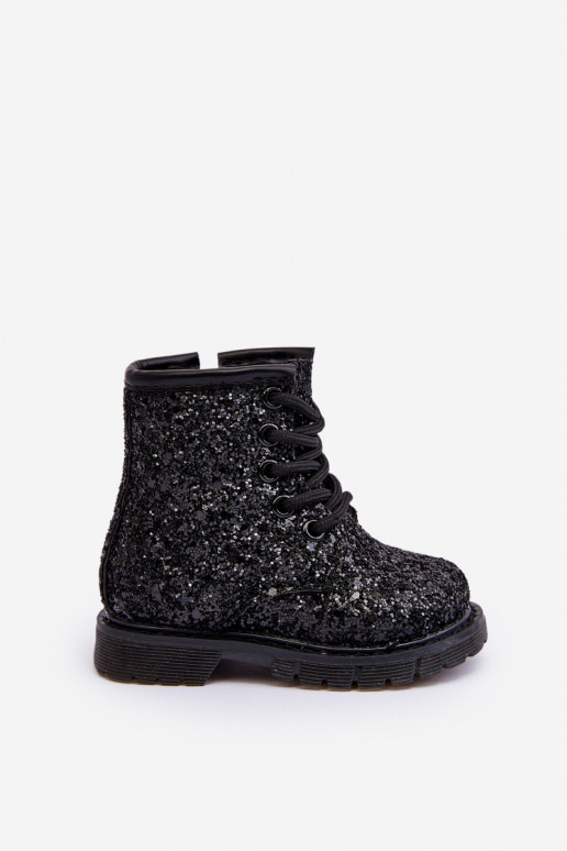 Kinderstiefel mit Glanz, wärmend mit Reißverschlüssen, schwarze Farbe Saussa