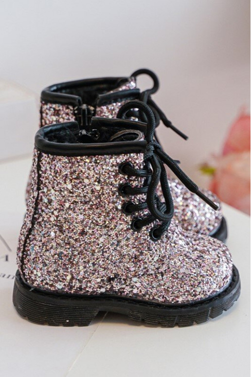 Kinderstiefel mit glänzendem, warmem Reißverschluss und rosafarbenem Saussa