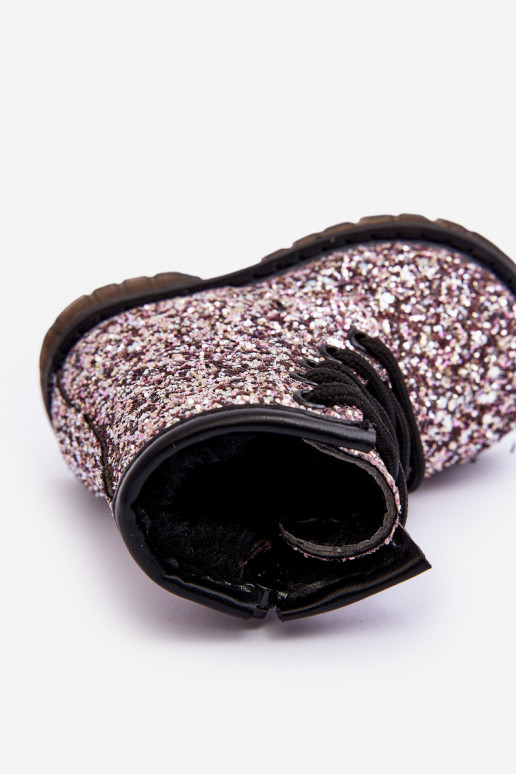 Kinderstiefel mit glänzendem, warmem Reißverschluss und rosafarbenem Saussa