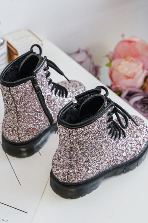 Kinderstiefel mit glänzendem, warmem Reißverschluss und rosafarbenem Saussa