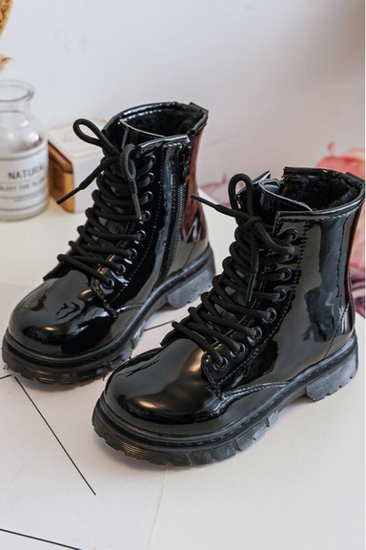Kinderstiefel mit Lackeffekt und Reißverschlüssen in Schwarz von Tibbie