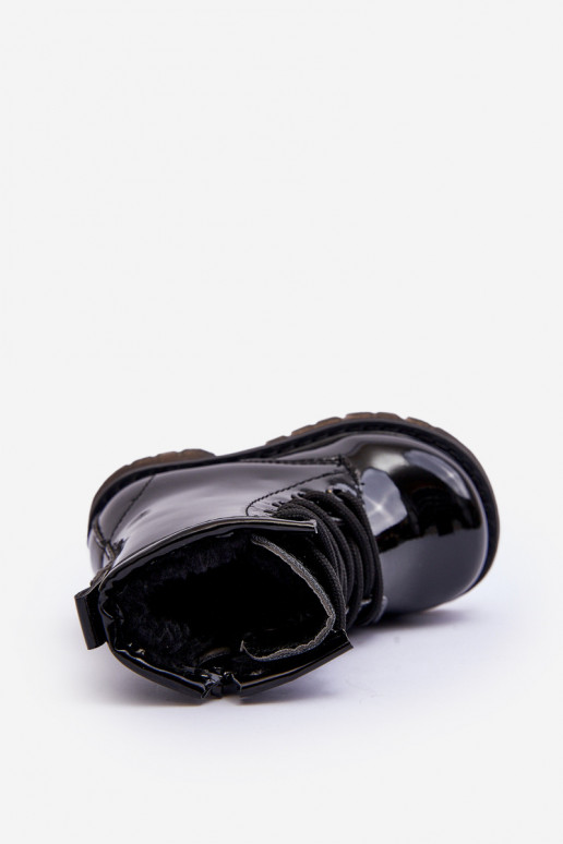 Kinderstiefel mit Lackeffekt und Reißverschlüssen in Schwarz von Tibbie